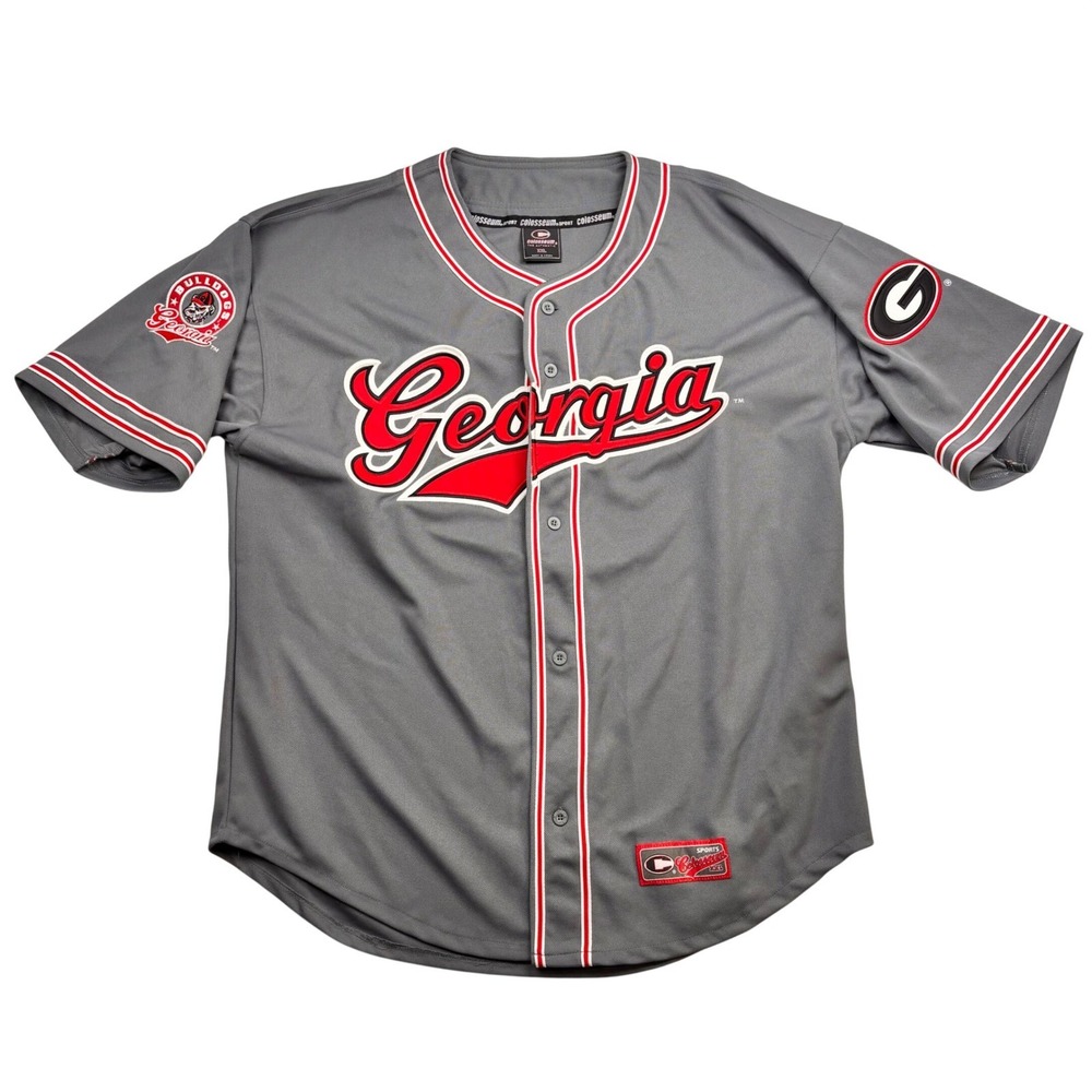 Colosseum Georgia Bulldogs Baseball Jersey Mens XXL Grey Red Button Up Authentic